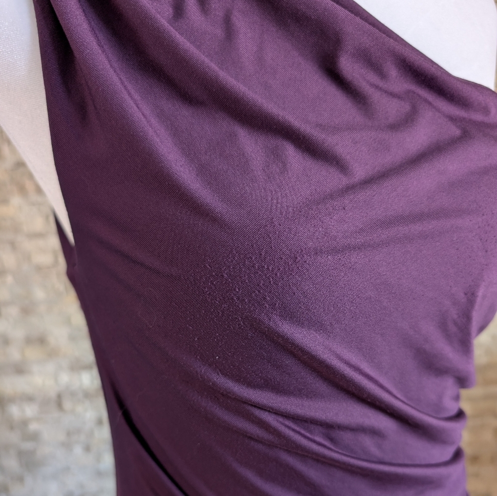 Ruched Purple One-Shoulder Drape Bodycon Dress Wedding Cocktail M image 8